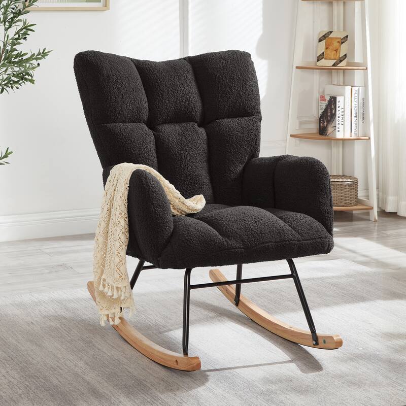 Anmytek Comfy Tufted Teddy Fabric Glider Rocking Chair - Dark Gray