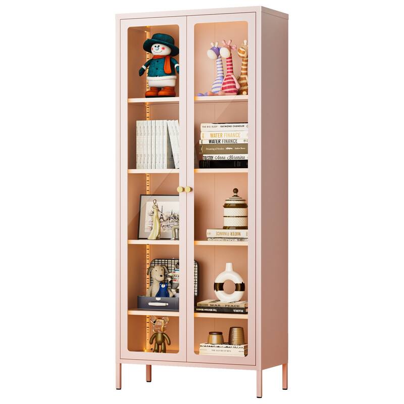 4/5-Tier Glass Curio Display Cabinet with Doors & Adjustable Storage Shelves