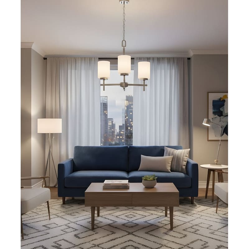 18"w 3-Light LED Chandelier Light Brushed Nickel Finish with Frosted Opal Glass Shades