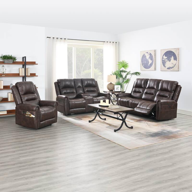 81.5" Width Power Reclining Sofa With Adjustable Headrest and Dropdown Center Table with Cup Holders - 3 Seats