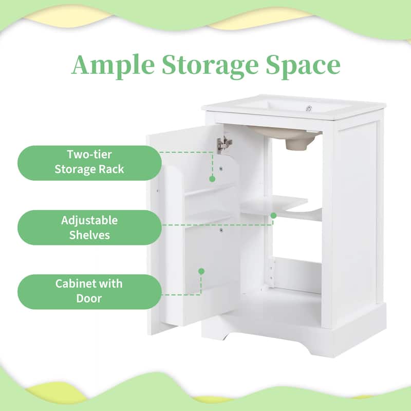 20 in. W Freestanding Bathroom Vanity with White Ceramic Sink and Storage Rack