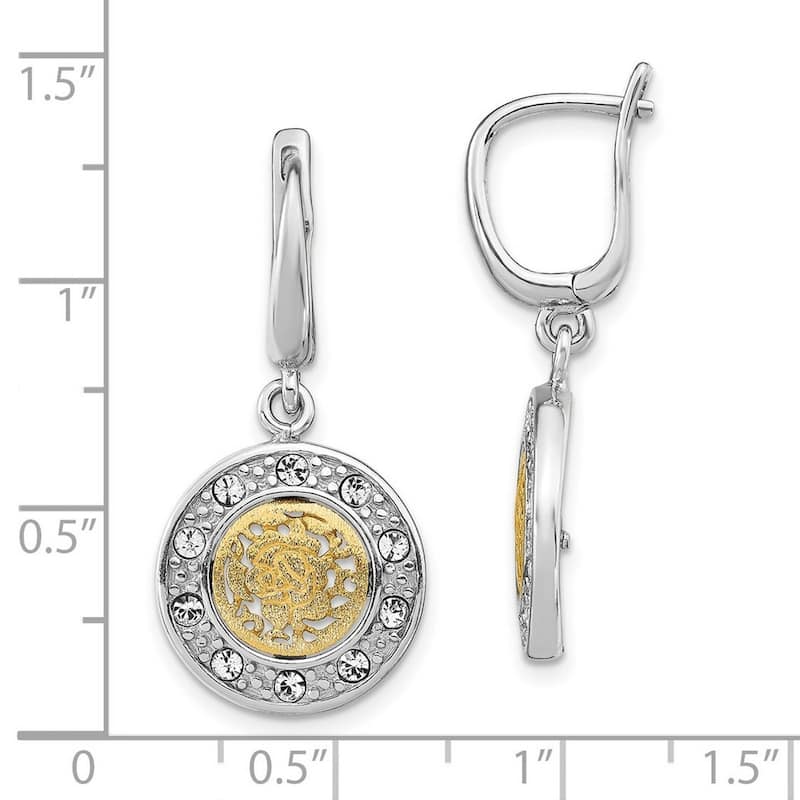 Curata 925 Sterling Silver Rhod Plated Gold tone Crystal Earrings Measures 29.31x15.25mm Wide