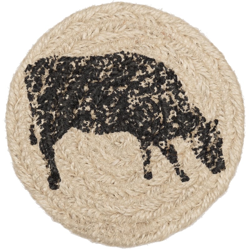 Sawyer Mill Charcoal Cow Jute Coaster Set of 6 - Coaster Set