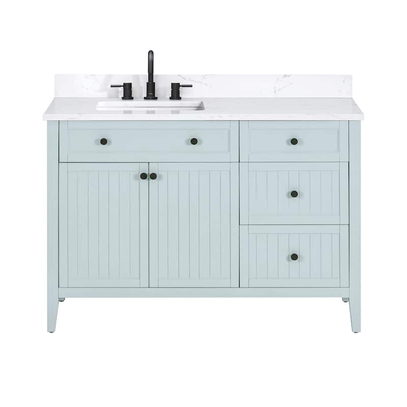 Layla Bathroom Vanity in Ice Blue with Cala White Engineered Stone Top