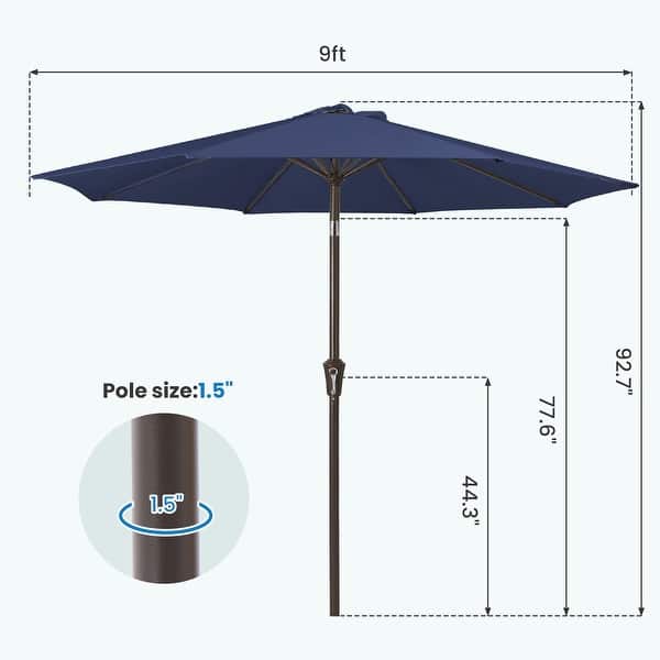 dimension image slide 8 of 13, 9-ft Patio Market Umbrella with Tilting Pole, Waterproof & Breathable Canopy