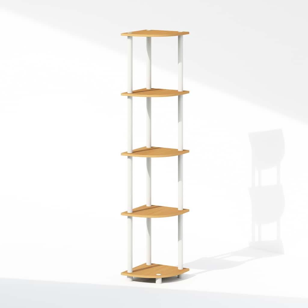5 Tiers Wood Household Shelving Unit in Beech/White (11.6 in. W x 57.7 in. H x 11.6 in. D)