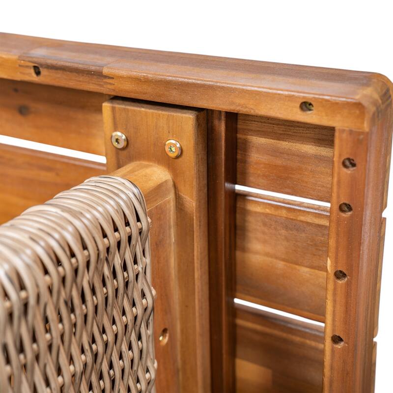 Outdoor 1pcs Acacia Wood Bench, Teak Finish+ Grey Wicker