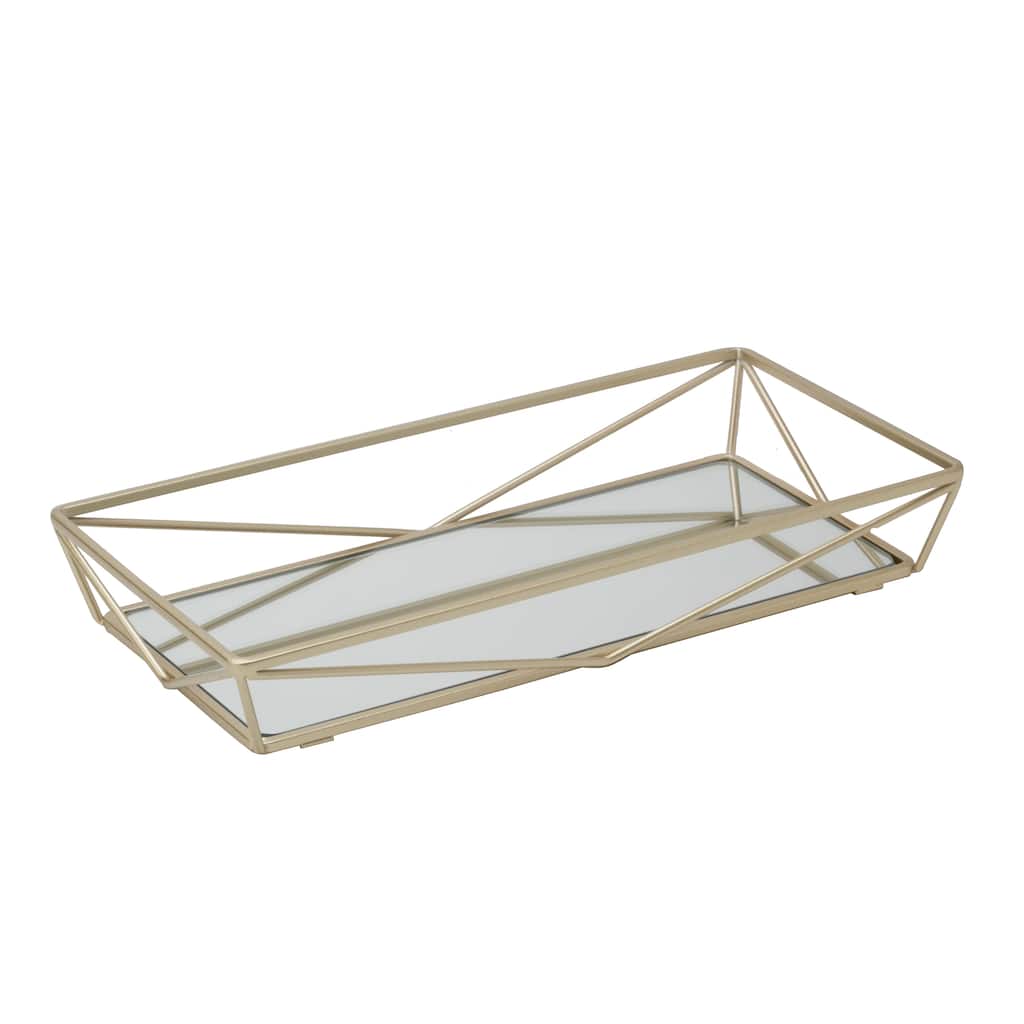 Home Details Geometric Design Mirror Vanity Tray in Gold - 14"x 7"x 2.1"