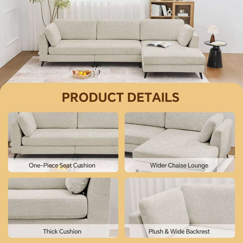 120" 3 Seater Chenille Upholstered Modular Sectional Sofa With Chaise Lounge