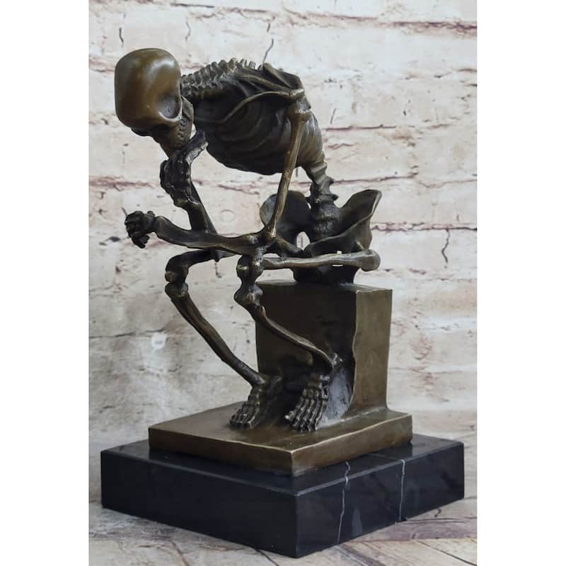 Hot Cast Bronze Skeleton Thinker Thinking Man Memento Mori Sculpture Figurine Statue