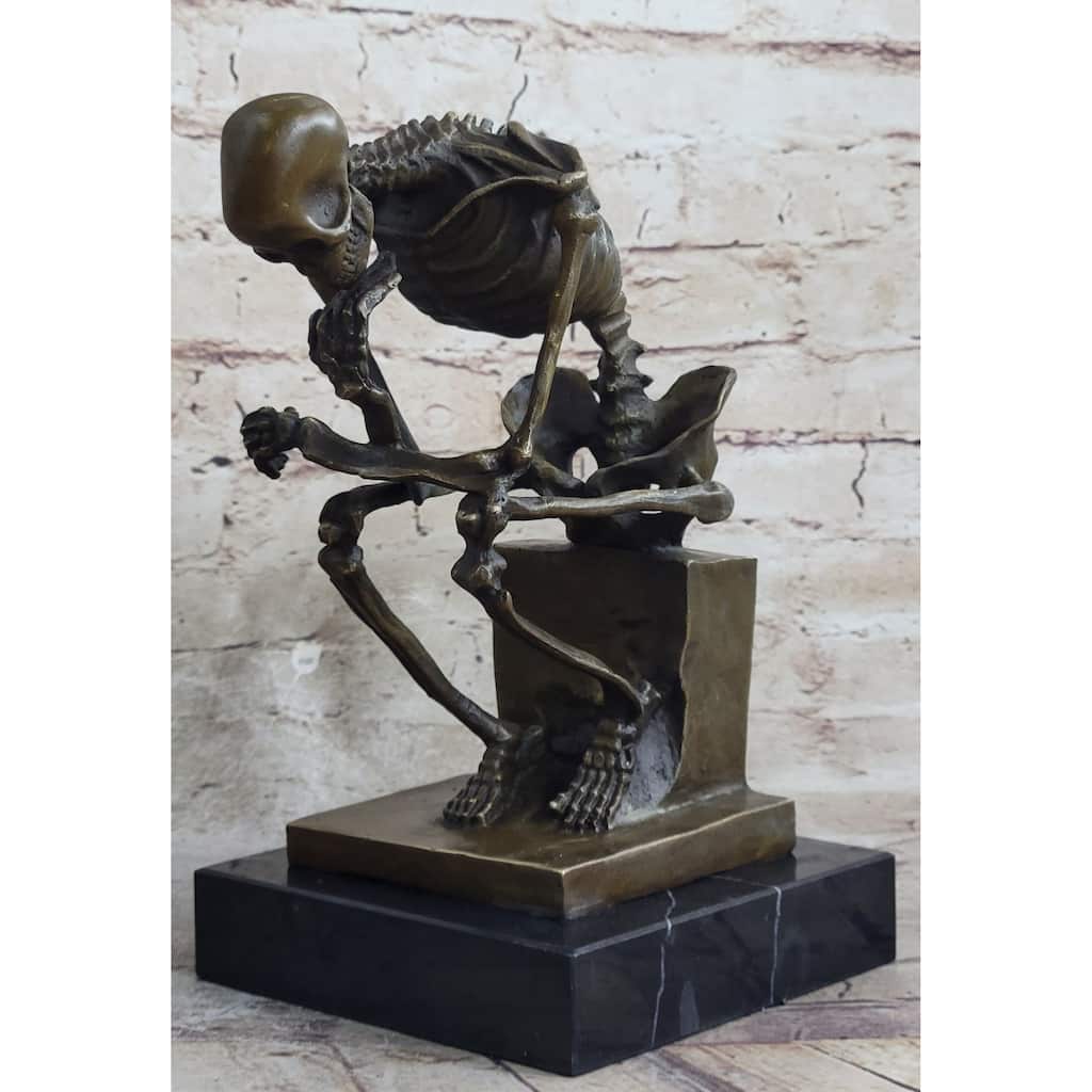 Hot Cast Bronze Skeleton Thinker Thinking Man Memento Mori Sculpture Figurine Statue