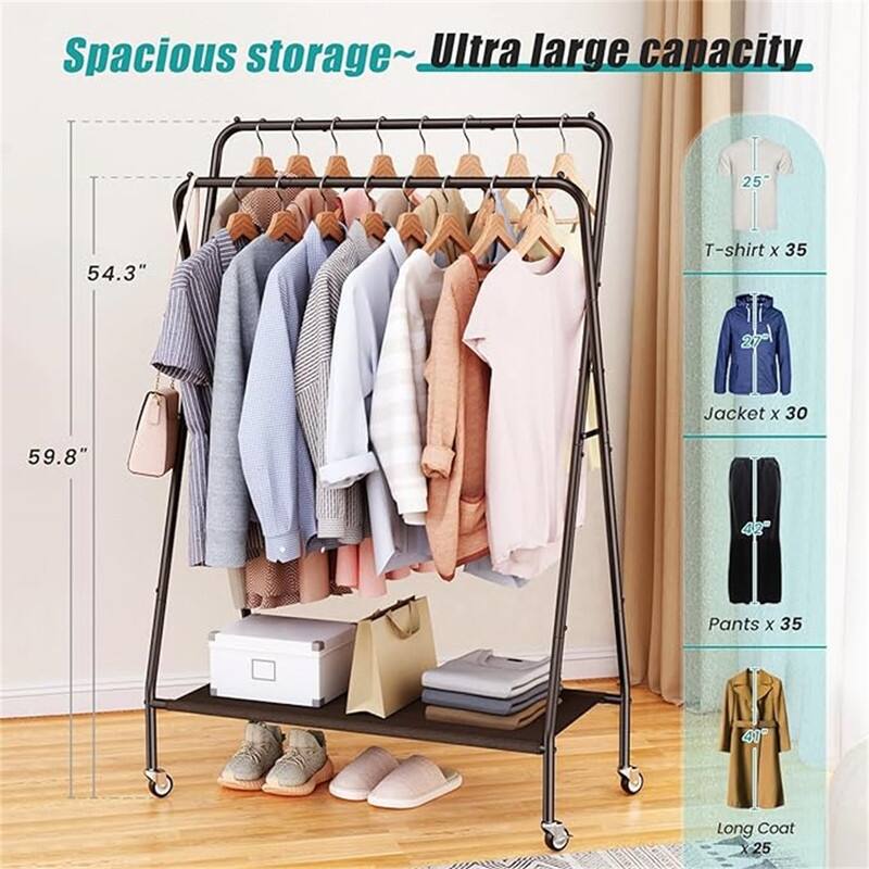 Double Rod Clothes Garment Rack - 16.39"D x 35.4"W x 59.8"H