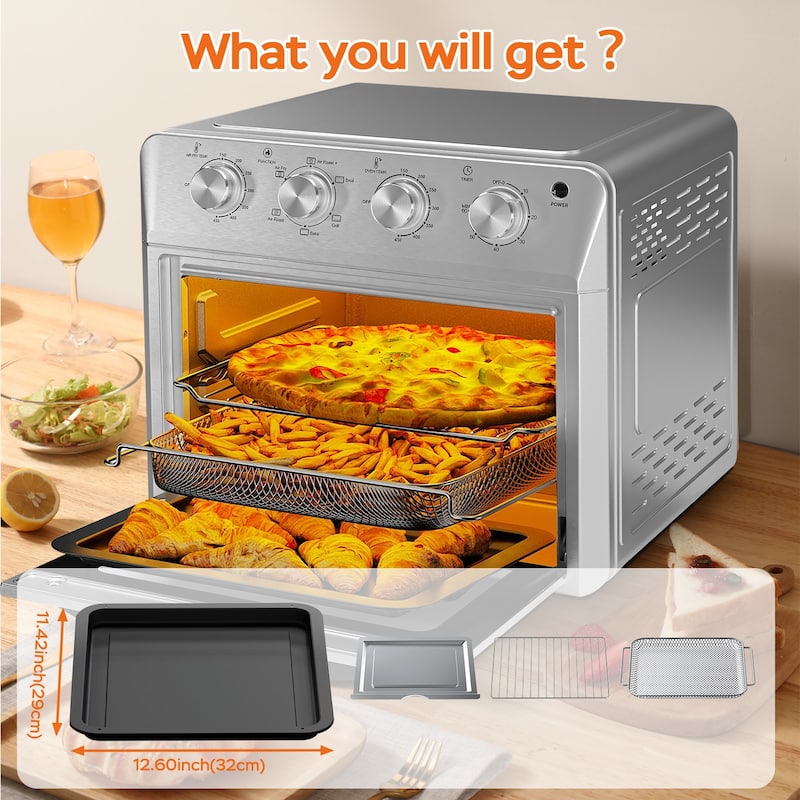 Plum Chef Air Fryer Oven 27.5QT, 6-in-1 Countertop Oven, Air Fry, Bake, Broil, Toast, Warm, Dehydrate, 4 Knob Control, 1600W