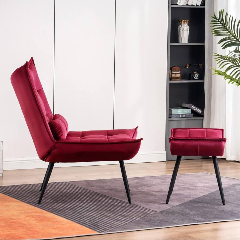 MCombo set of 2 Accent Chair with Ottoman, Velvet Tufted Wingback Chair 4079