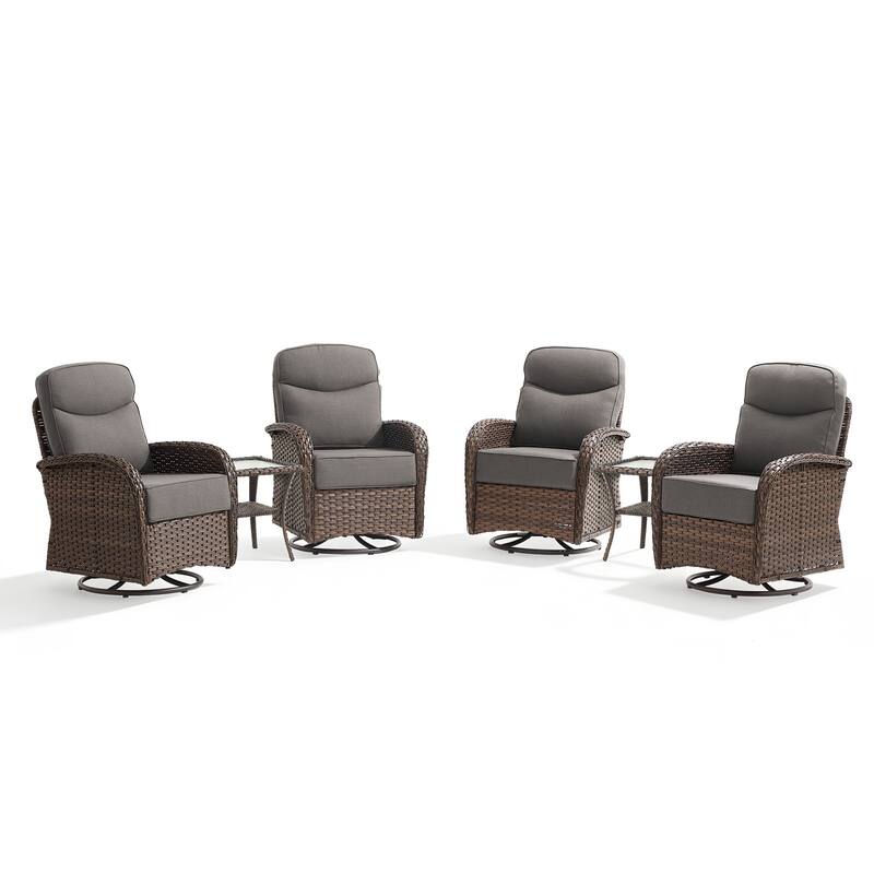 Pocassy Outdoor Sofa Swivel Chair and Ottman with Coffee Table