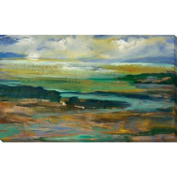 Teal Green and Sky Blue Abstract Painting Canvas Rectangular Wall Art Decor 18" x 11" - N/A