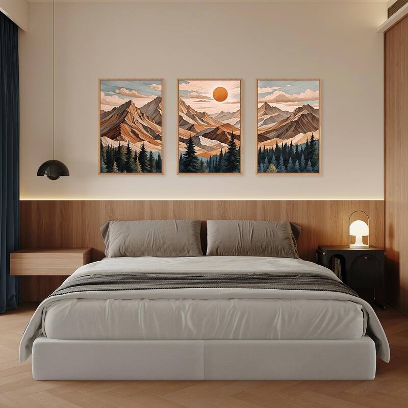 Pine Tree Landscape, Woodcut Wilderness Scenery Art Prints