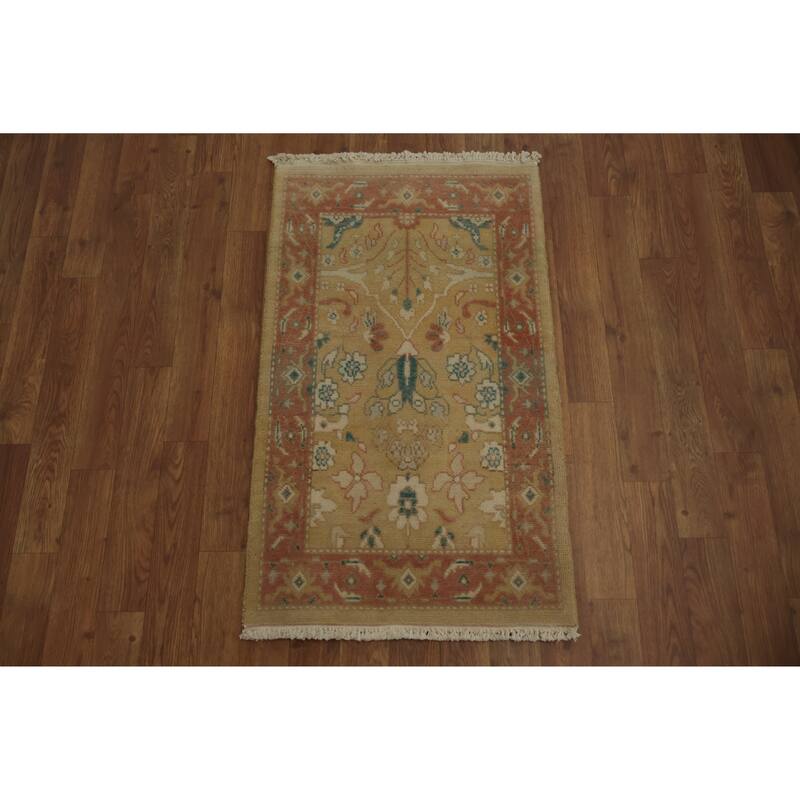 Hand Knotted Oriental 100% Wool Carpet Traditional All-Over Yellow & Gold Ziegler Area Rug - 3' 0'' X 1' 10''