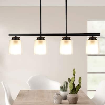 Depuley 4-Light Vintage Farmhouse Metal Linear Chandelier with Glass Shade Black