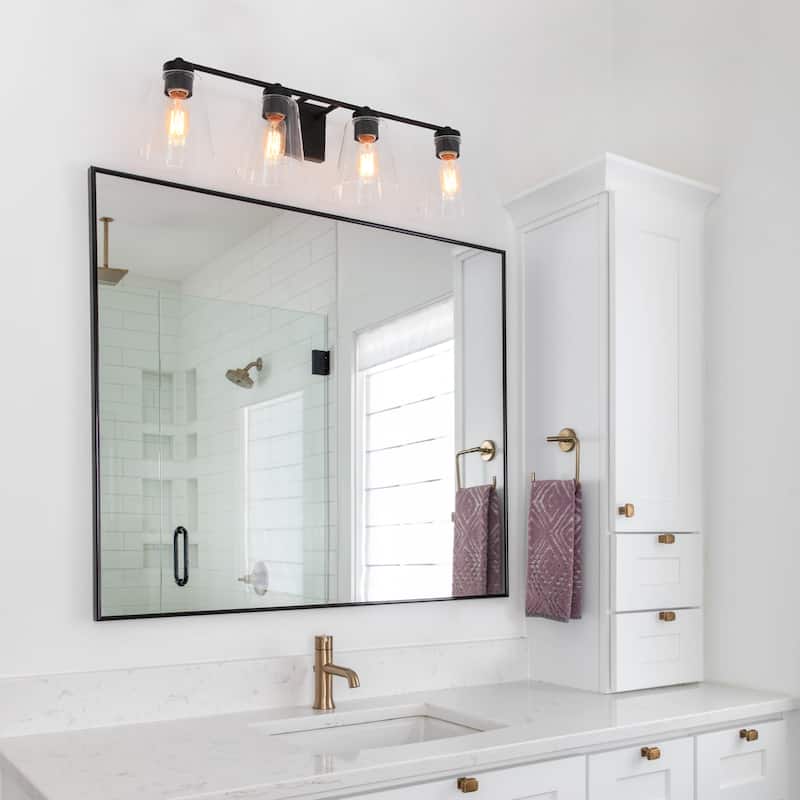 Zarbel 4-Light Modern Farmhouse Black Vanity Light Bathroom Glass Wall Sconce Taper for Powder Room - L 29"x W 6.5"x H 8"