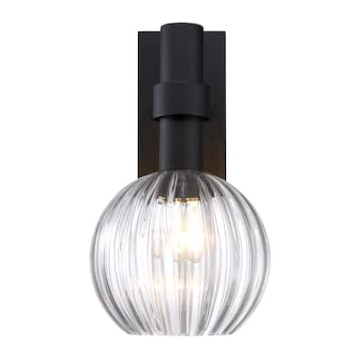 Fernwood 9 in. 1-Light Black Outdoor Wall Sconce Light for Porches - 16