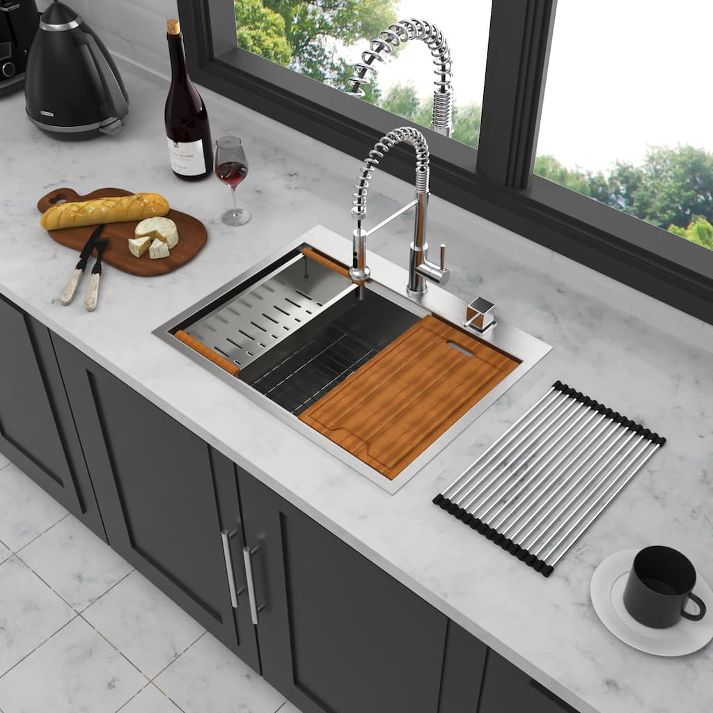 Drop in Kitchen Sink Stainless Steel 16 Gauge Workstation Sink Drop-in Topmount Single Bowl Kitchen Sink