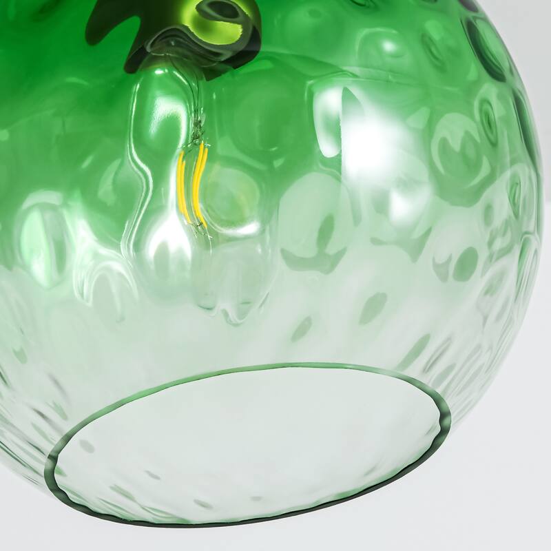 1-Light Modern Gold/Black Metal Hanging Pendant with Green Hammer Textured Glass Shade for Kitchen Island, Living room