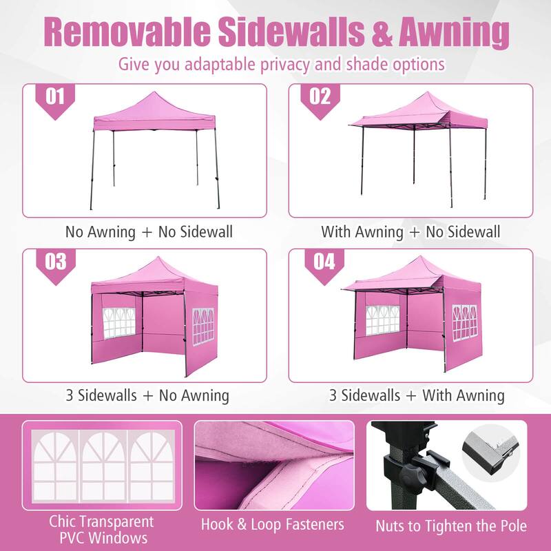 Costway 10 x 10 FT Pop up Canopy Tent with Sidewalls & Awning, Wheeled - See Details