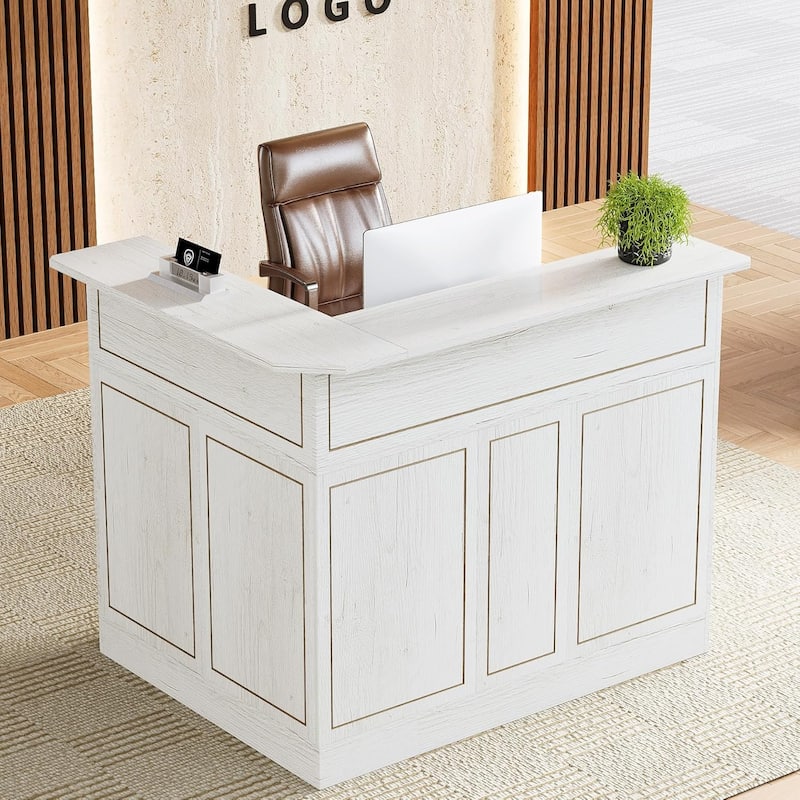 Reception Desk with Storage Shelves, L Shaped Modern Front Desk
