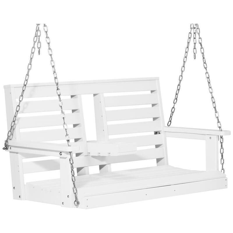 Nashville Poly 54 Inch Porch Swing with Folding Cup Holder - White