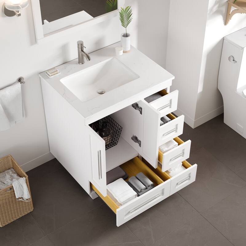 Eviva Loon Bath Vanity with Carrara Quartz Vanity Top & Undermount Sink