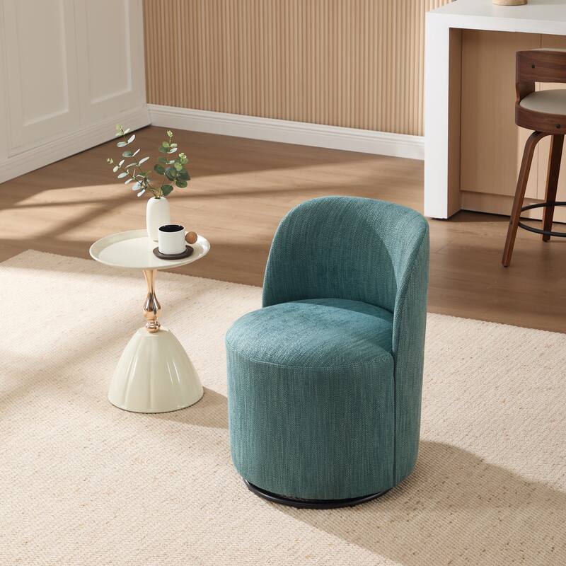 Set Of 1 Upholstered Barrel Chair, Mid Century Modern Round Linen Dining Chair, 360 Degree Swivel Side Chair for Dining Room