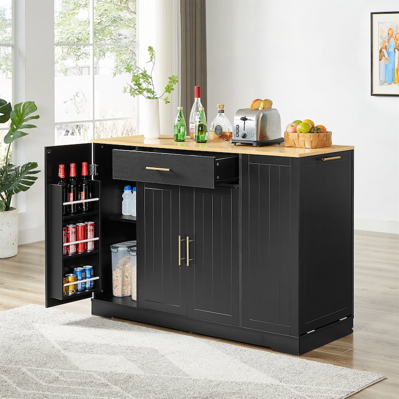Kitchen Storage Islands with Drawers and Trash Can Storage - Black