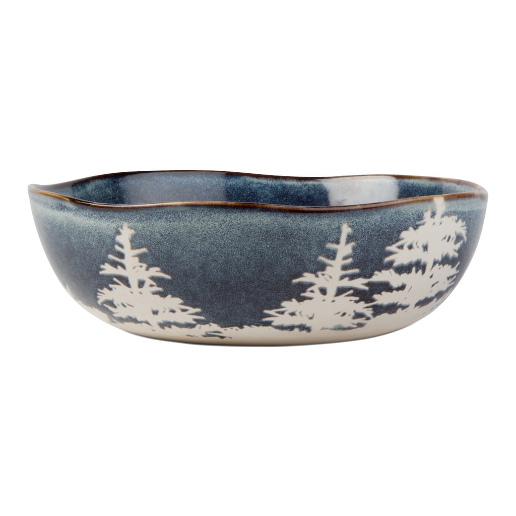 Midnight Blue Ceramic Forest Serving Bowl - 48oz Capacity, Dishwasher Safe, 3" H x 9" Dia - Perfect for Everyday Use
