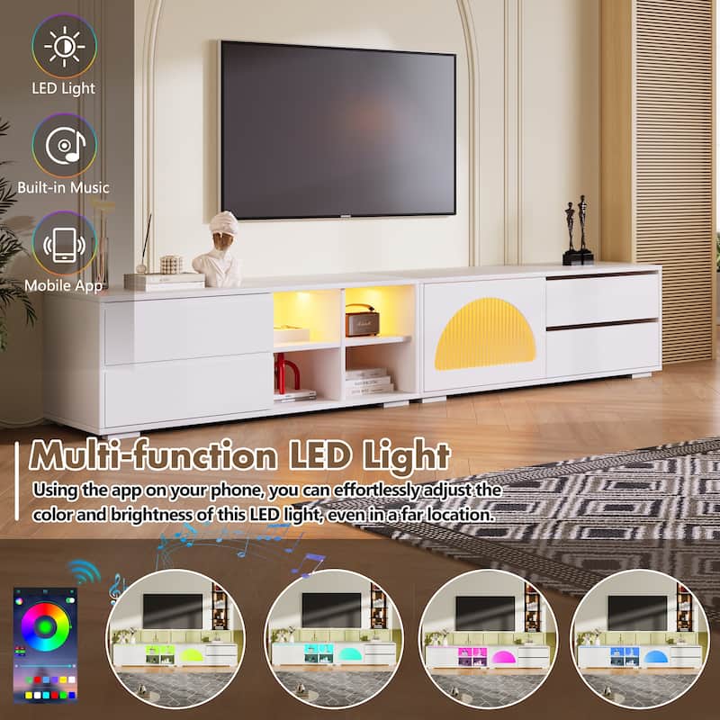 Wood Storage TV Stand with Open Shelves, Sliding Door TV Console w/ 2 Drawers, LED Entertainment Center for TVs Up to 100"
