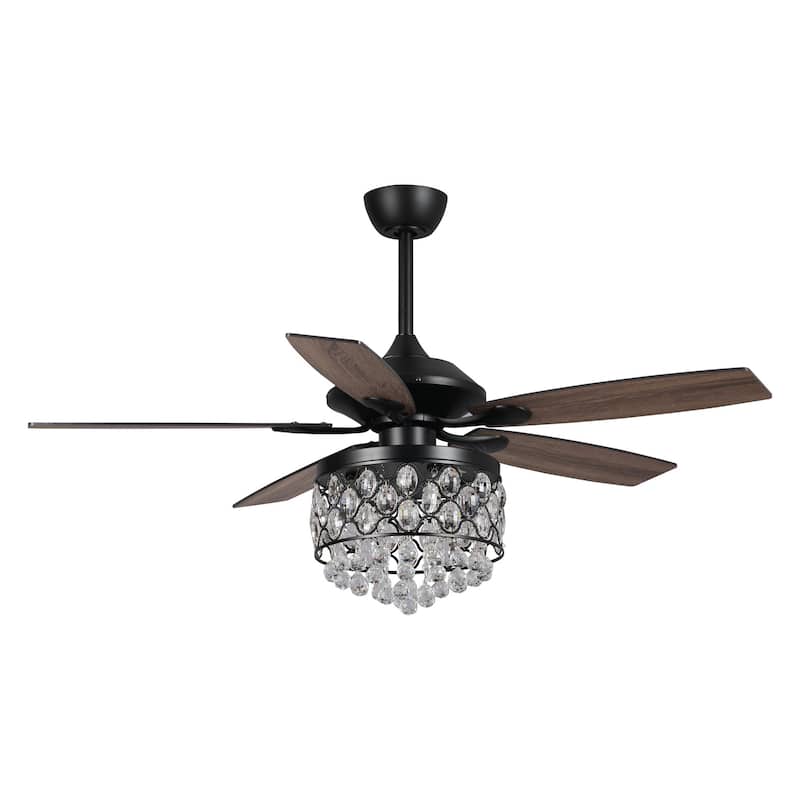 Black 5-Blade 4-light Crystal Ceiling Fan Chandelier with Remote - 52-inch
