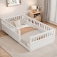 preview thumbnail 2 of 7, Twin Wooden Floor Bed Frame with Safety Fence, Low to Ground Design for Kids' Bedroom & Playroom, Easy Assembly, White