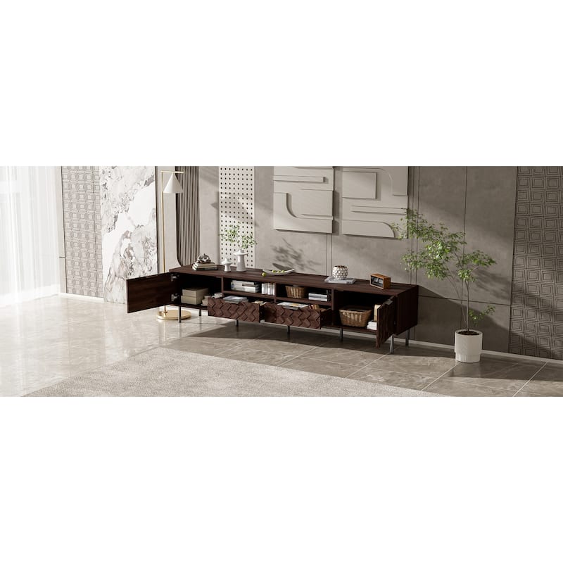 Wood TV Stand Entertainment Center, Media Console Cabinet for TVs up to 85", Storage TV Console Table w/ 2 Drawers & 2 Cabinets