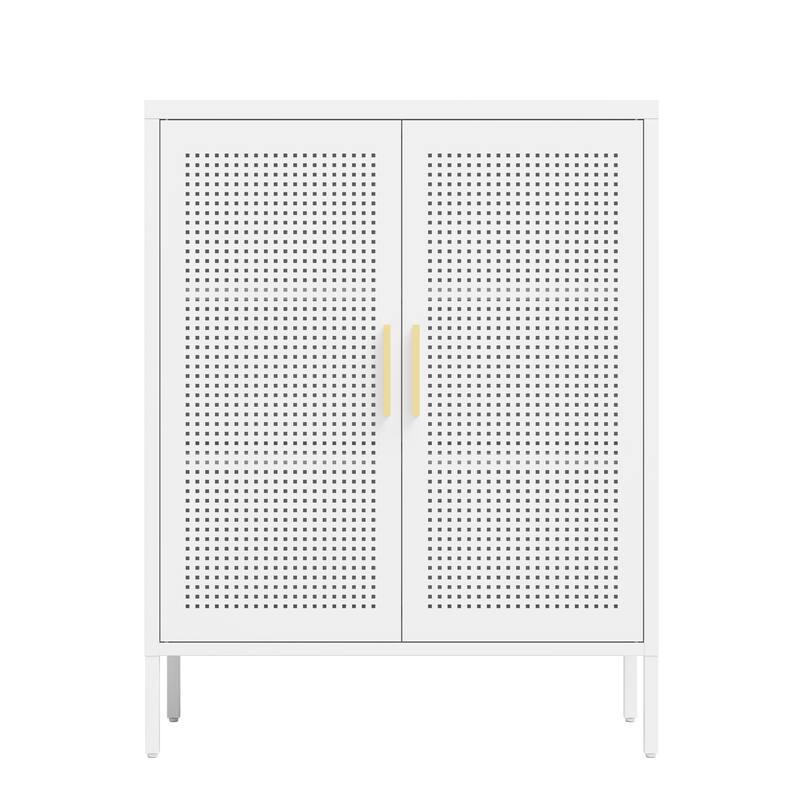 Metal Storage Cabinet with 2 Doors and 2 Adjustable Shelves, Steel Lockable Garage Storage Cabinet