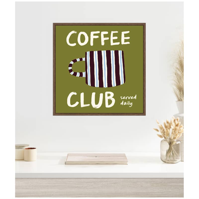 Kate and Laurel Coffee Club Kitchen Sage Green by Lucky Guava Framed Canvas Wall Art Print