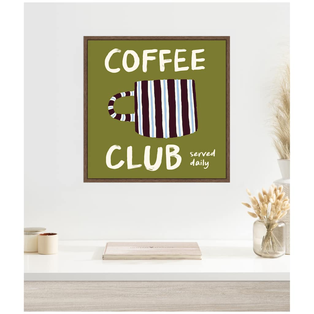 Kate and Laurel Coffee Club Kitchen Sage Green by Lucky Guava Framed Canvas Wall Art Print