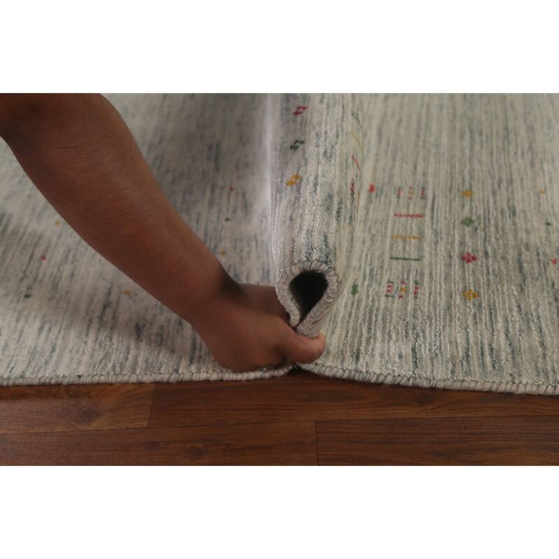 Ivory Tribal Gabbeh Indian Area Rug Handmade Wool Carpet - 9'0"x 11'7"