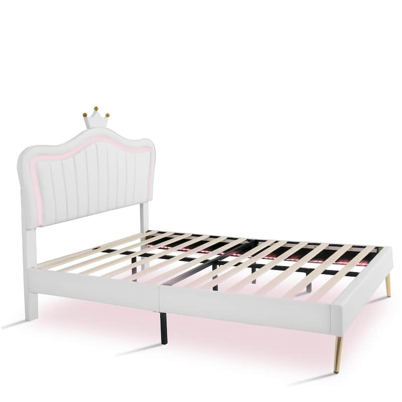 Upholstered Princess Bed with LED Lights