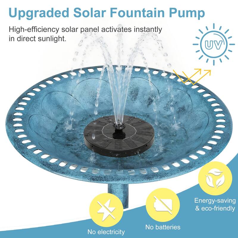 Javlergo 28" Pedestal Outdoor Bird Bath with Solar Powered Fountain for Outside Vintage Bronze Polyresin Lightweight