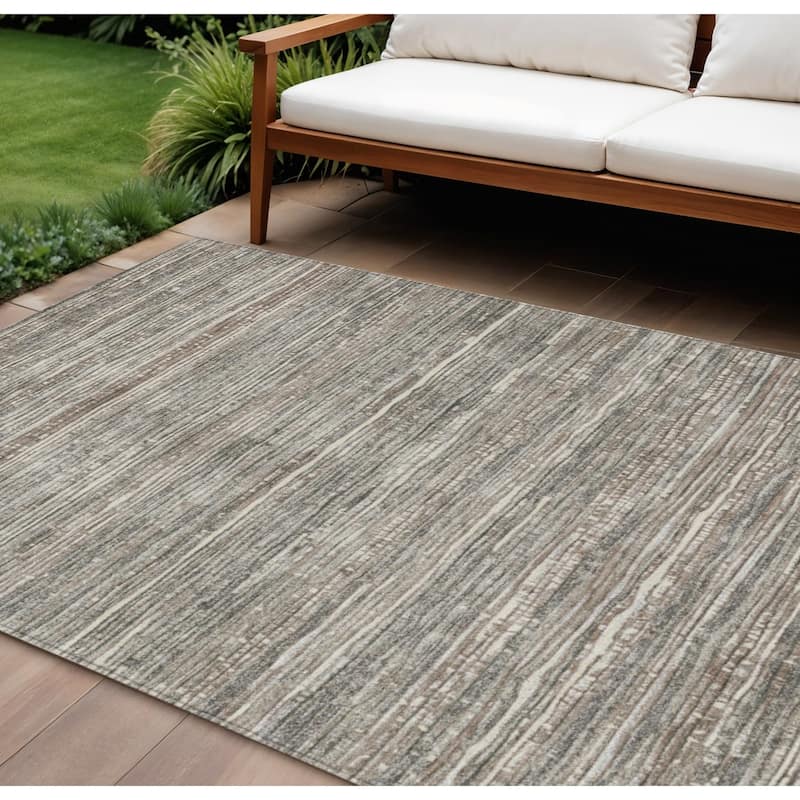 HomeRoots Striped Transitional Rectangle Outdoor Rug - 10' X 14'