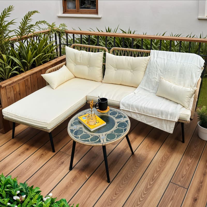 Moasis 3-piece Wicker Patio Furniture Set Rattan Sectional L-Shaped Sofa Detachable with Cushions - 70.5"L x 48.4"W x 32.7"H