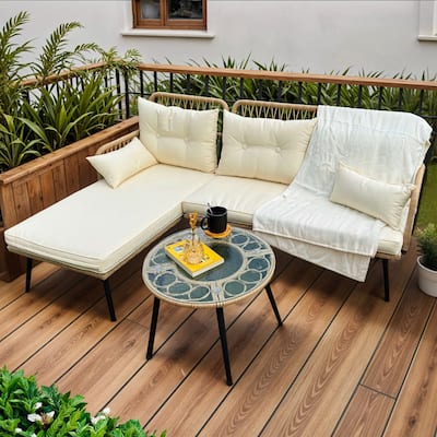 Moasis 3-piece Wicker Patio Furniture Set Rattan Sectional L-Shaped Sofa Detachable with Cushions - 70.5"L x 48.4"W x 32.7"H