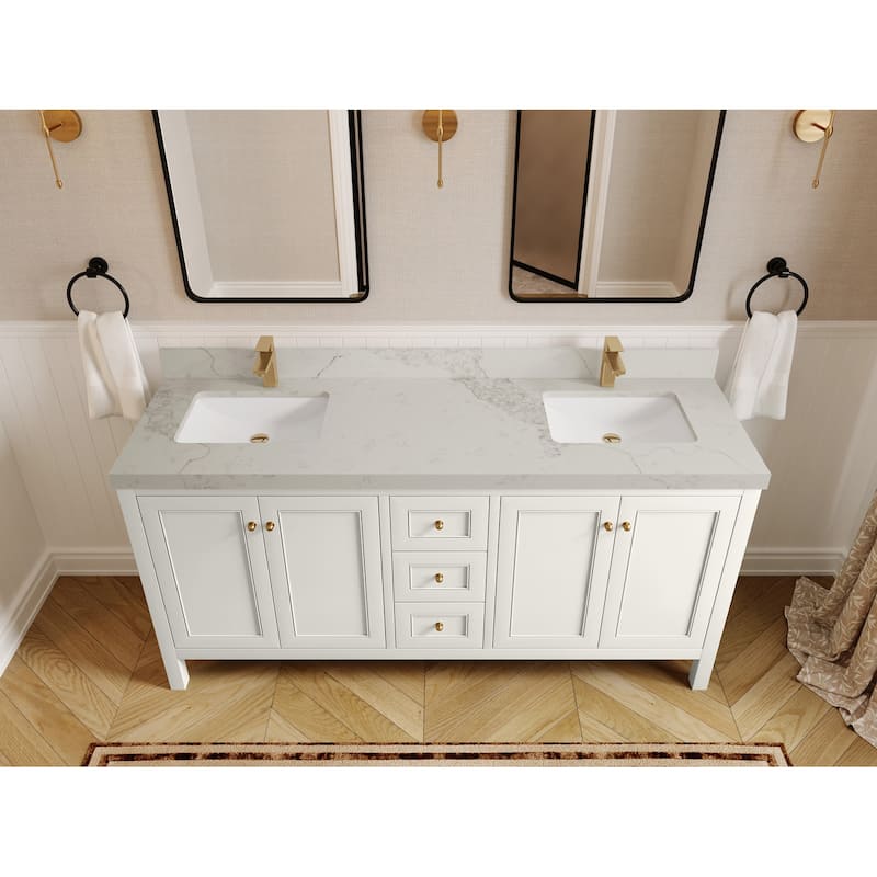Willow Collections 72 in. W x 22 in. D Nashville Double Bowl Sink Bathroom Vanity with Countertop - 2”Calacatta Nuvo - Ivory