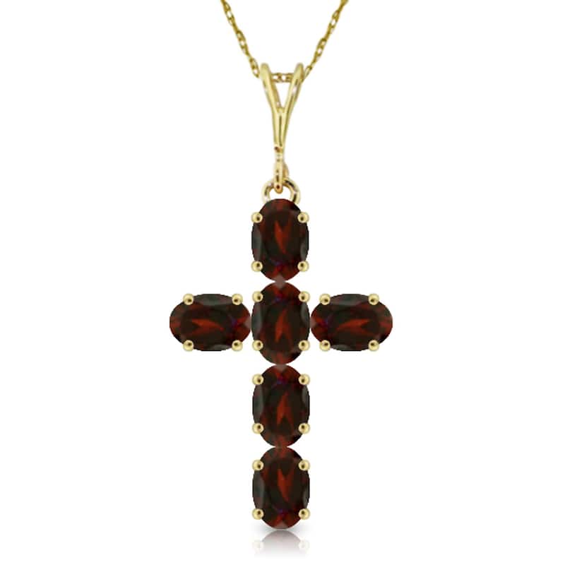 1.5 Carat 14K Solid Gold Cross Gemstone Necklace Natural Garnet - 18 Inch - Yellow