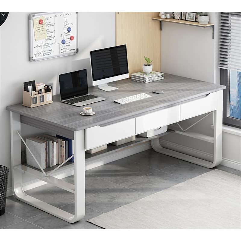 Modern Rectangle Premium Multi-Functional Computer Desk - Grey White